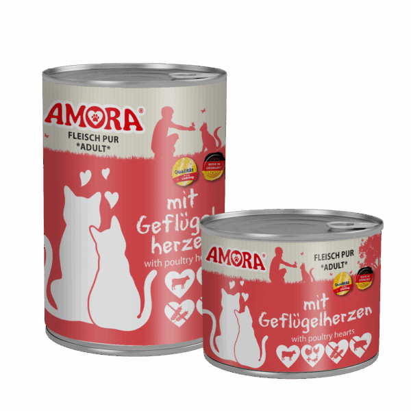 Amora Cat Dose Fleisch Pur mit Geflügelherzen
