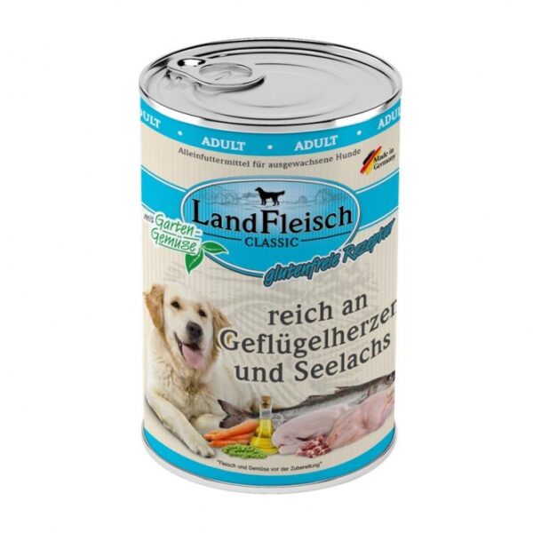 Landfleisch Dog Classic Geflügelherzen & Seelachs mit Gartengemüse